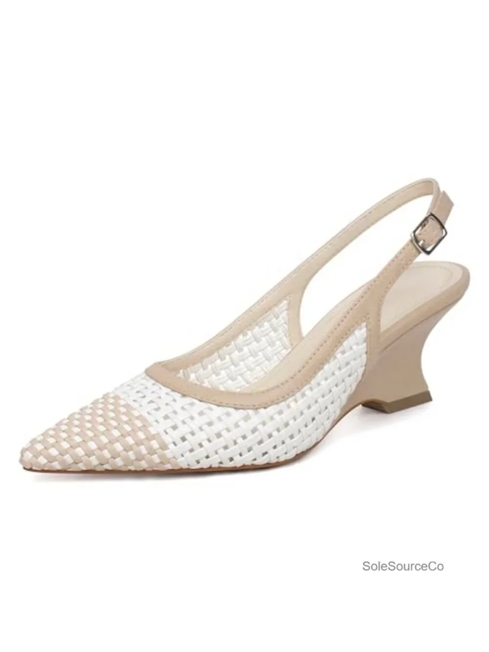 Woven Wedge Sandals with Slingback Strap - Pointed Toe Dressy Heels